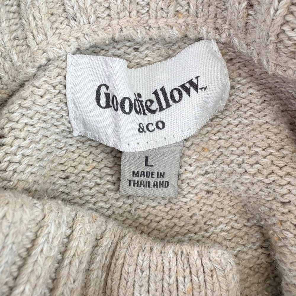 Goodfellow & Co Mens L Beige Speckled Sweater Mock Neck Button Pullover Academia - Picture 4 of 10